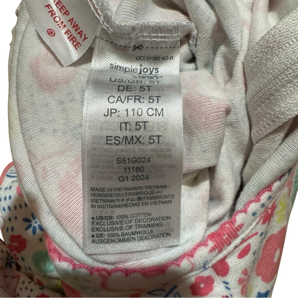 Simple Joys Carter’s Pink Dinosaur Pajama Sleeper Zipper Cotton Toddler Girls 5T - Picture 4 of 4
